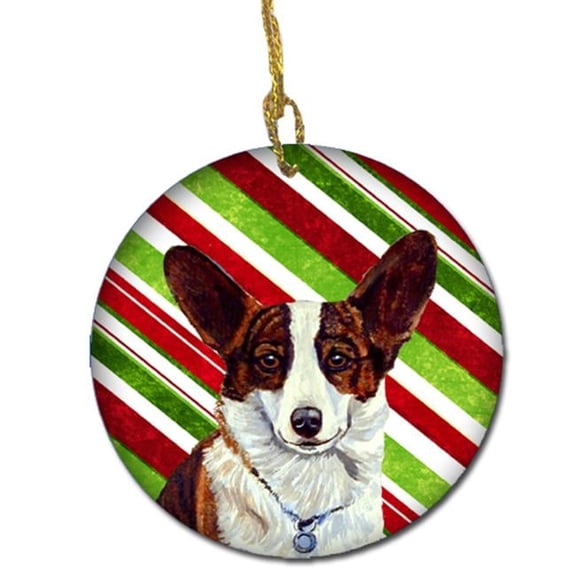 Corgi Candy Cane Holiday Christmas Ceramic Ornament