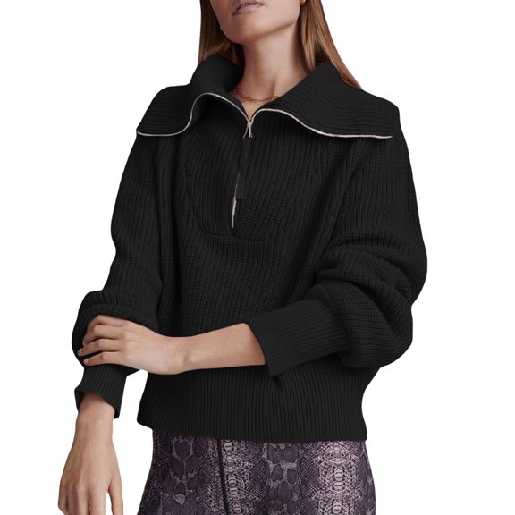 KOMOO Women Oversized Half Zip Sweater Long Sleeve Turtleneck Zipper Pullover Sweaters Ribbed Knit Jumper