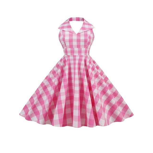 Femmes Sans Manches Licol Dos Nu Plaid une Ligne Robe