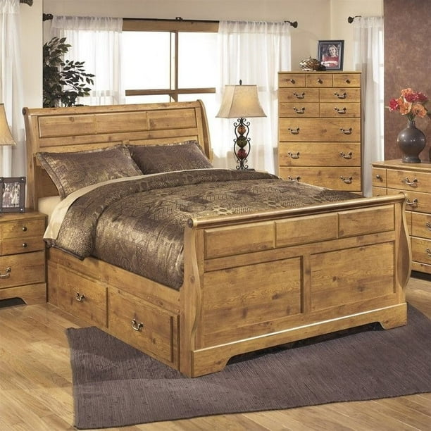 Ashley Bittersweet Wood King Double Drawer Sleigh Bed In Light Brown Com Ashley Bittersweet Wood King Double, Ashley King Size Sleigh Bed