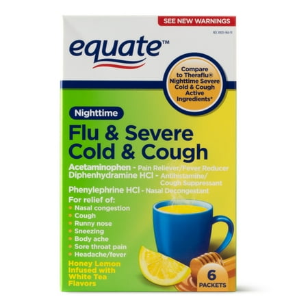 Equate Nighttime Severe Cold, Cough & Flu, Temporarily Relieves Nasal Congestion, Cough, Runny Nose, Sneezing, Body Ache, Sore Throat Pain, Headache, Fever ,6 (Best Over The Counter Medicine For Runny Nose And Sneezing)