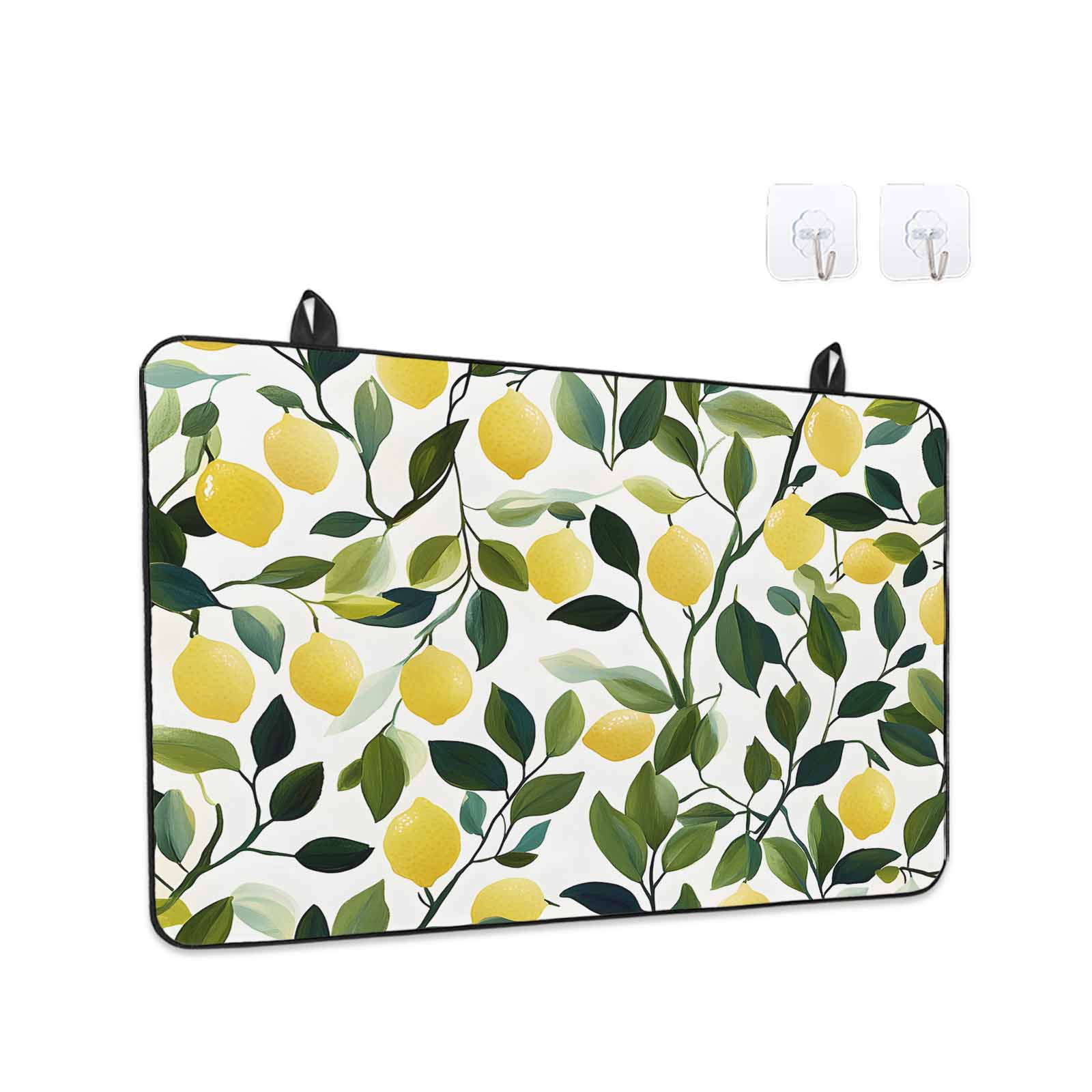 Summer Lemon Stove Top Cover for Electric Stove, Heat-proof & Non Slip Glass Top Stove Cover Protector, Yellow Fruits Pastoral Green Botanical Kitchen Flat Cooktop Rubber Mat 24x21 Inches
