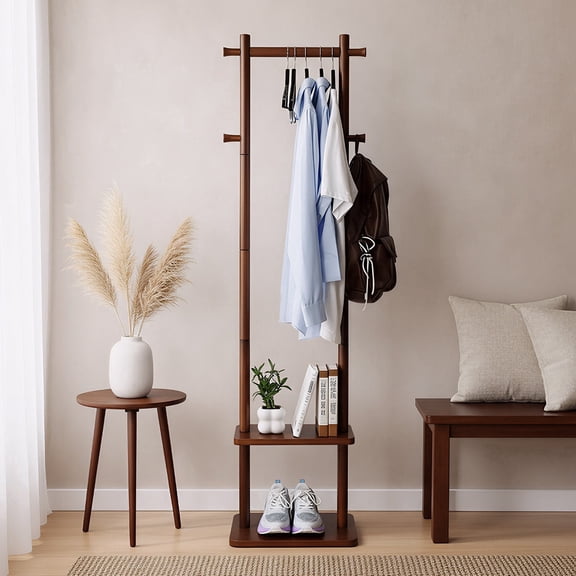GZQXHOME Coat Rack,Wooden Coat Rack Freestanding,Standing Coat Racks Tree Clothes Hanger Stand with Stury Base for Entryway, Livingroom, Bedroom,Easy to Assemble(Brown)