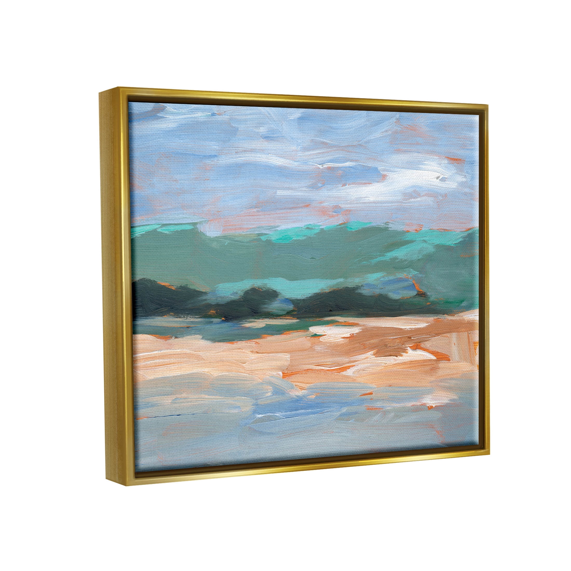 Modern Lake Brushed Scenery Landscape Painting Metallic Gold Framed Art Print Wall Art