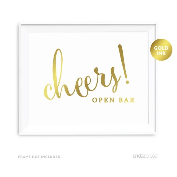 Open Bar Cheers! Metallic Gold Wedding Party Signs