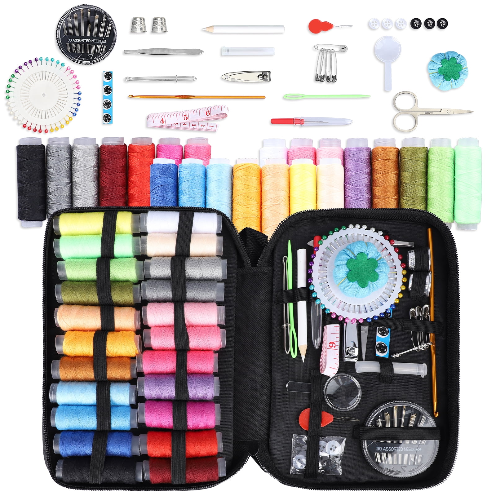 Automatic Needle Threading Device 6 PCS DIY Travel Sewing Kits Sewing Supplies Organizer,Included a Clear Zipper Bag 