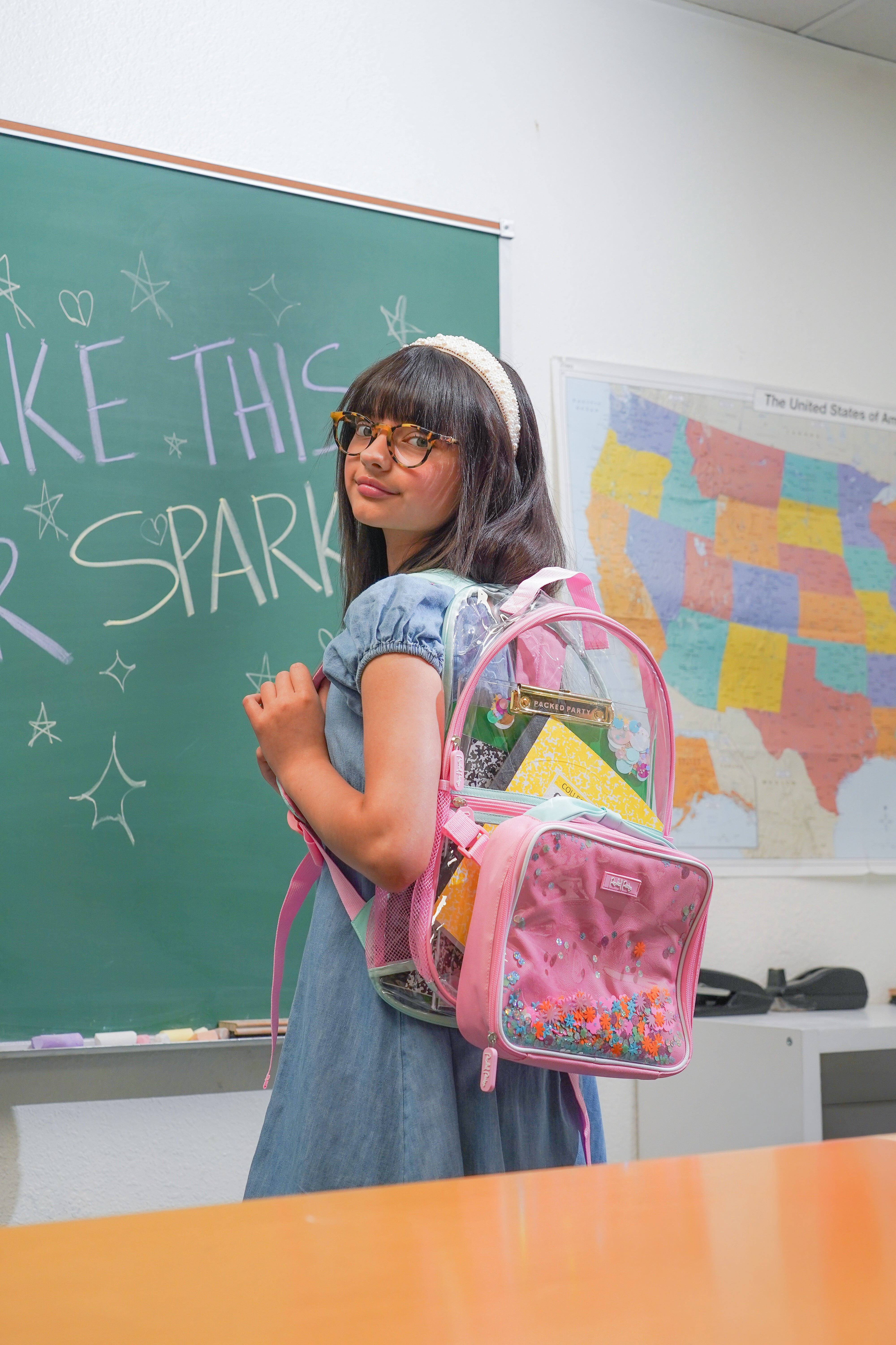 Packed Party Girls Confetti Clear Backpack and Lunch Box Set