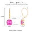 thumbnail image 4 of Rosec Jewels Cushion Cut Lab Created Pink Sapphire Solitaire Drop Earrings for Women (8 mm), 10K Yellow Gold, 4 of 6