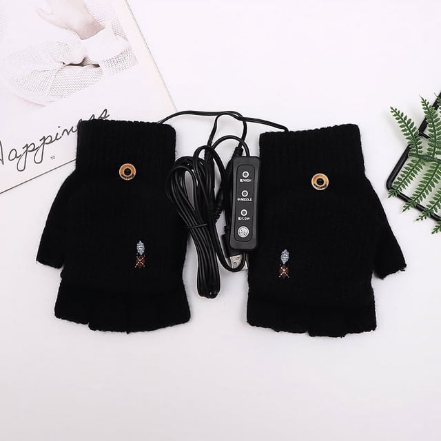 Guantes de invierno tejidos con calefacción por USB para hombre, con tapa de medio dedo, para oficina, para jóvenes, para aprender, deportivos, cálidos, a prueba de frío, a la moda
