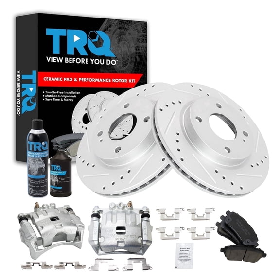 TRQ Front Performance Brake Pad & Rotor Kit Brake Caliper Brake Chemical Kit Brake Pads Brake Rotors Set Ceramic Premium G-Coated Fits 2011-2018 Ford Fiesta