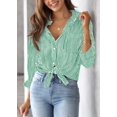 thumbnail image 2 of Camisa AISEW para mujer con botones a rayas, manga larga, verde, 7XL, 2 of 5
