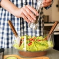 thumbnail image 6 of Extra Large Glass Salad Bowl Set - Party Salad Bowls with Acacia Wood Base and Serving Utensils - Elegant and Practical Kitchen Must-Have, 6 of 7