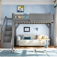 thumbnail image 2 of Luckynote Twin Loft Bed, Solid Wood Frame with Built-in Wardrobe, Storage Shelf, Stairs and Rails, Space-Saving Furniture, Gray, 2 of 6