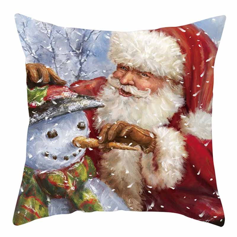 Father Christmas Print Cotton Linen Cushion Cover Pillow Case Sofa Home Decor 