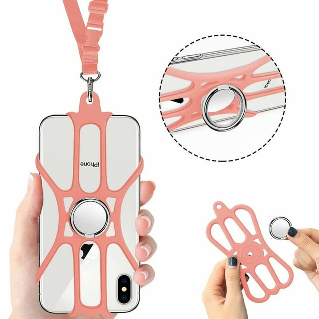 ROCONTRIP Phone Lanyard Silicone Case Cell Phone Lanyard Strap with Adjustable Neck Strap and Detachable Finger Ring Stand for 4.7 To 6.5 inch Smartphone