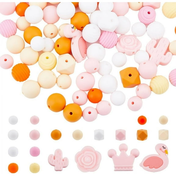 100Pcs 20 Style Food Grade Eco-Friendly Silicone Beads Chewing Beads For Teethers DIY Nursing Necklaces Making Mixed Shapes Mixed Color 11.5~30x11.5~35x7~15mm Hole: 2~3mm
