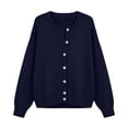 thumbnail image 7 of VSSSJ Women's Button Down Knit Cardigan Round Neck Loose Solid Long Sleeve Sweater Jacket Outerwear Casual Fall Winter Outfits Navy M, 7 of 7