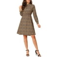 thumbnail image 2 of INSPIRE CHIC Robe Fleurie pour Femme Col Montant Manches Longues Taille à Nouer Longueur Genou Robe Bohème TP Bleu Jaune, 2 of 8