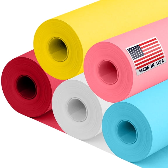 Paclord 12" x 1200" (100 ft) Pink Pig Kraft Paper Set, 45 Lbs - Pink, Red, Yellow, Light Blue, White Kraft Paper - Made in USA Color Paper for Arts and Crafts, Appliques for Kids, DIY, Origami