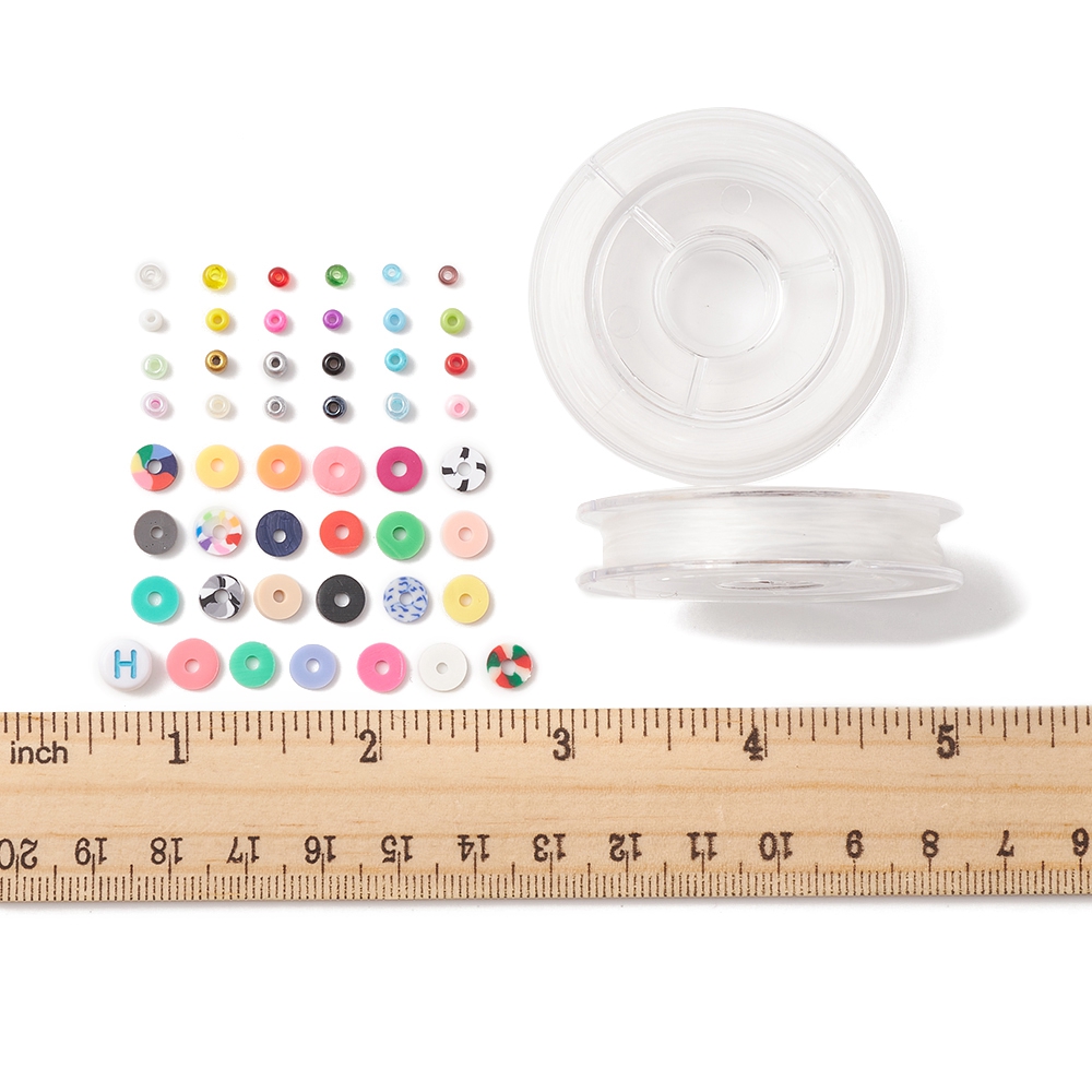 DIY Heishi Surfer Bracelet Making Kit Including Acrylic Letter Polymer Clay Disc Glass Seed Beads Elastic Thread Mixed Color