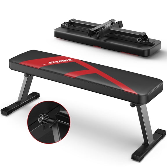 FLYBIRD Folding Flat Bench 600 lbs, Sturdy Lightweight and Space-saving Bench Press Flat Weight Bench for Home Gym
