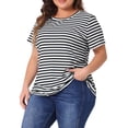 thumbnail image 4 of Agnes Orinda Women's Plus Size T-Shirt Rainbows Stripe Crew Neck Short Sleeve Top 4X Black White, 4 of 6