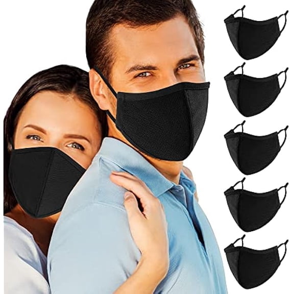 5 Pack (Large Size) 3Layer Face Masks with Adjustable Ear Loop Reusable and Washable Dust proof Cloth Mouth Protector for Women and Men