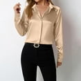 thumbnail image 2 of Kaemgyyd Womens Dressy Casual Blouse Elegant Satin Silk Collar Long Sleeve Shirts Business Work Tops Summer Clothes, 2 of 5