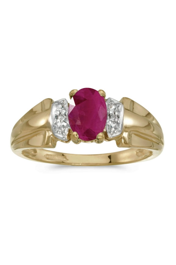 10k Yellow Gold Oval Ruby And Diamond Ring