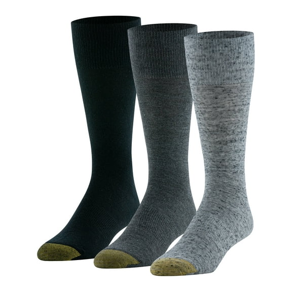 GOLDTOE Edition Mens Comfort Top Flat Crew Socks, 3-Pack