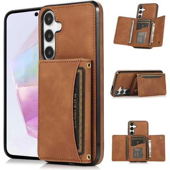 for Galaxy A35 5G Wallet Case with Credit Card Holder Slot PU Leather Phone Cover Stand Kickstand Shockproof Protective Cell Accessories for Samsung A 35 Women Men 6.6 inch Brown