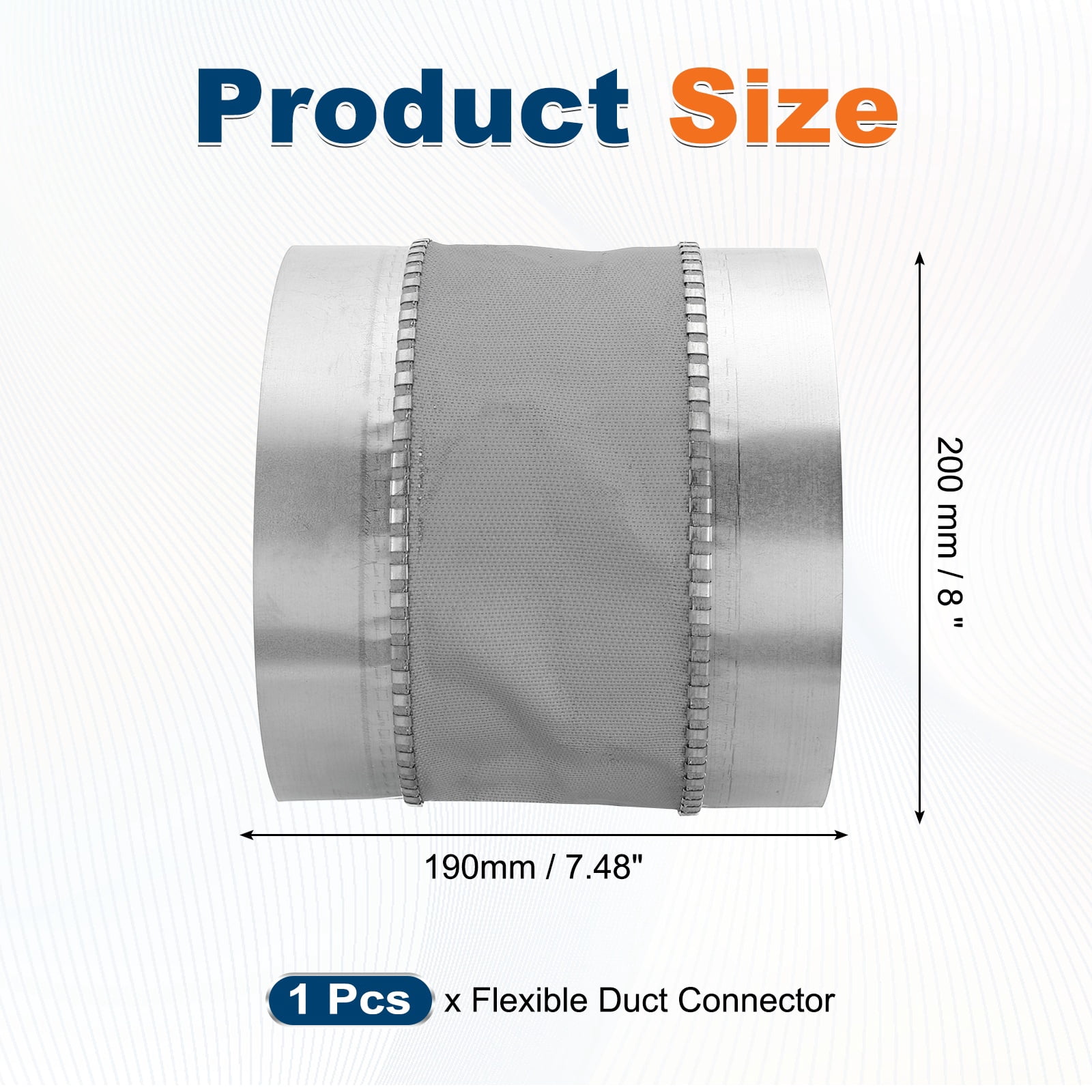 Uxcell Flexible Duct Connector (8", Silver) - Galvanized Steel, Round Vibration-Reducing Male Fit Coupler Ducting Connector Pipe Extender Fitting for Dryer Vent Hose / HVAC Systems
