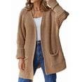 thumbnail image 2 of Women'S Long Sleeve Sweaters Coat Loose Knit Cable Open Front Cardigan Outerwear Coat with Pockets Camel Color M, 2 of 7