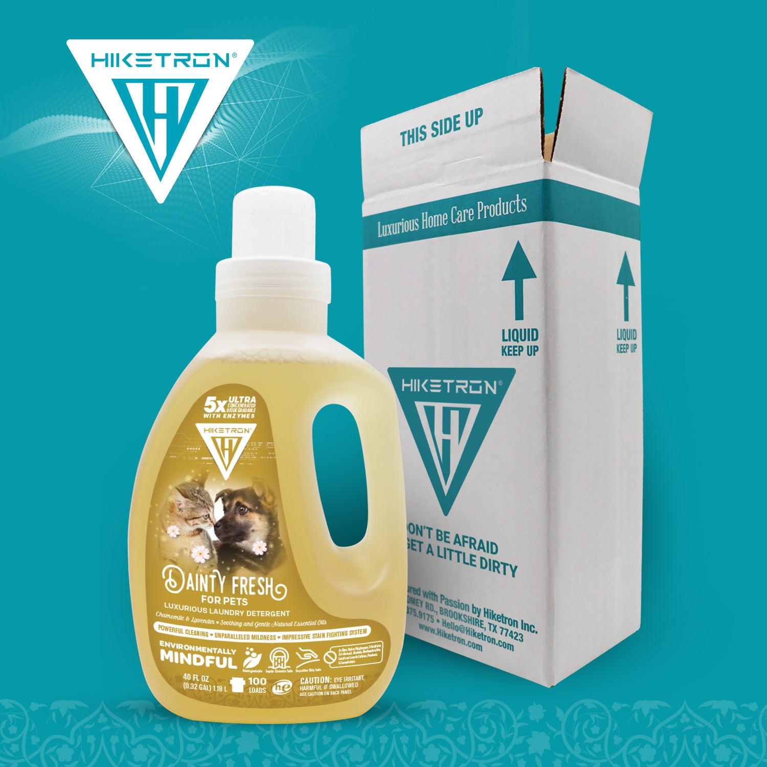 Hiketron | Dainty Fresh for Pets | Long Lasting Scented Liquid Laundry Detergent | Ultra Concentrated | Machine Friendly | Removes Tough Stains | 2 Pack (80 fl oz, 54 Loads)