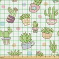 thumbnail image 2 of Ambesonne Tropical Fabric by the Yard Upholstery, Cartoon Cacti in Pots Art, 1 Yard, Pale Pink Pistachio Green, 2 of 5