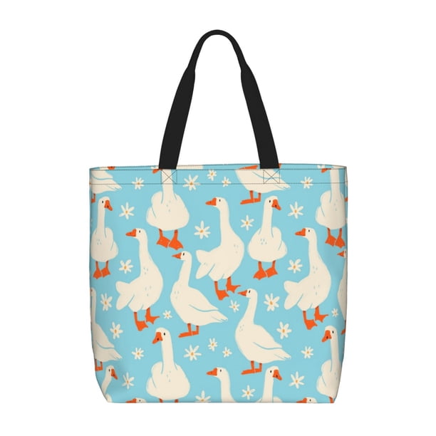 Easygdp White Geese and Flower Bolsa Tote para Mujer, Bolso de Hombro para Trabajo, Playa, Viajes, Compras y Supermercado