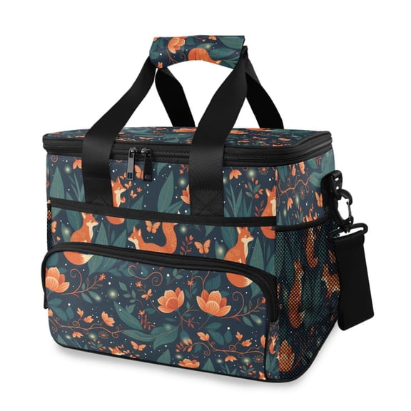 FORMRS Insulated Cooler Bag 24 Cans Capacity Soft Leakproof Lunch Box with Side Pockets, Whimsical Foxes Pattern