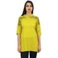 thumbnail image 4 of Phagun Women's Chic Style Tunic Floral Embroidered Yellow Cotton Modal Top-14, 4 of 9