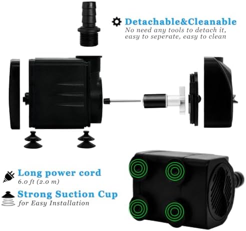 400GPH Submersible Pump with 5 ft Tubing, (1500L/H 25W) durable fountain water pump for Pond Fountain, Aquariums Fish Tank, Statuary, Hydroponics