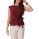 thumbnail image 1 of INSPIRAR CHIC Blusa de trabajo de mujer con cuello barco y mangas cortas, con lazo en la parte delantera, XS Burdeos, 1 of 6