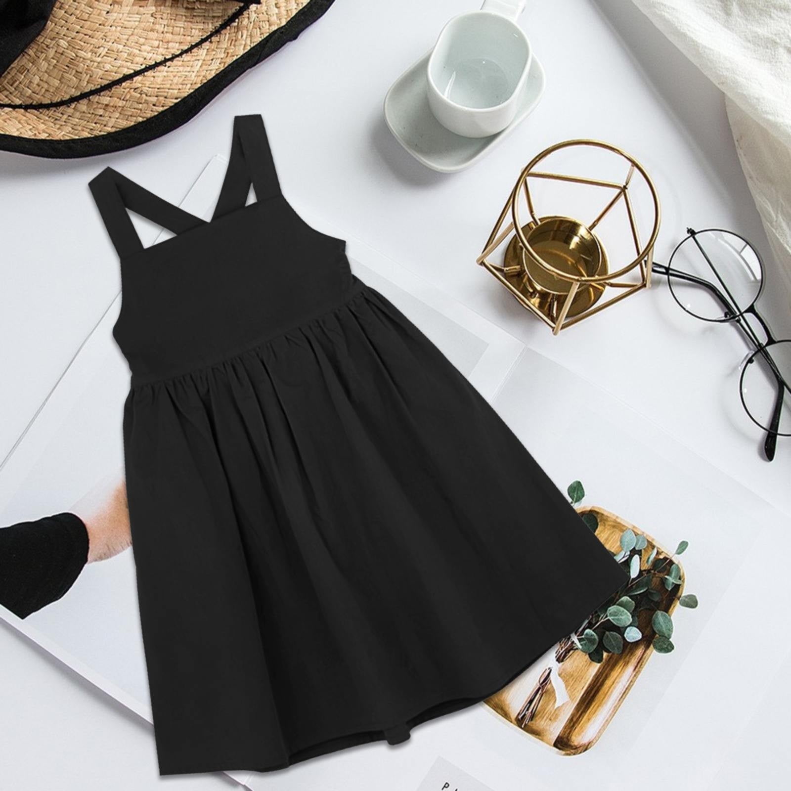 Ulitacool 12-18 Months Flower Girl Dress Kids Baby Summer Solid Color Camisole Dress Party Princess Dress Soft Outwear Black