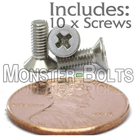 4 Screw Non Recessed (10) M3-0.5 x 8mm - Phillips Flat Head Machine Screw (Countersunk) Stainless Steel A2/18-8 Cross Recessed Type H Metric DIN 965 - MonsterBolts (10, M3 x 8mm) ()
