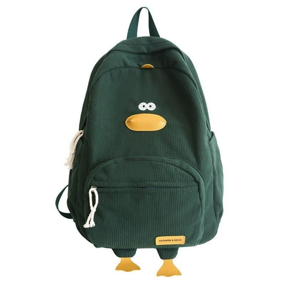 Duck Cute Backpack, Large Capacity Cute Schoolbag Funny Aesthetic Kawaii Corduroy Mochila (Green)