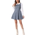 thumbnail image 2 of Vestido mini A-line de manga larga con cuello Peter Pan de cuadros para mujer Chic M Azul, 2 of 6