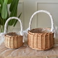 thumbnail image 4 of Oval Picnic Basket with Folding Handles, Woven Hand Shopping Basket, Bath Toy Kids Toy Storage Gift Packing Basket, Wicker Empty Easter Eggs and Candy Small Gift Basket,7.9"x4.3"x3.5", 4 of 7