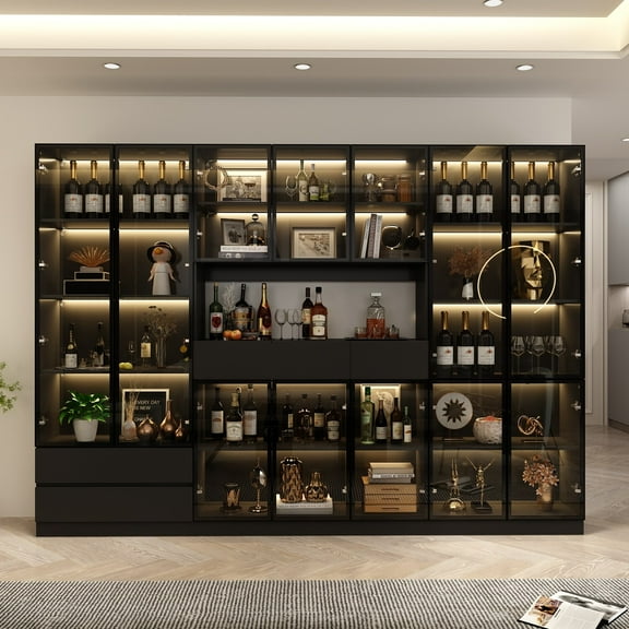 Timechee Sleek Modular Curio Wine Cabinet Storage Solution with Glass Doors 110.2"