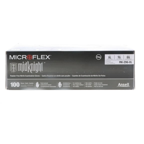 Microflex MidKnight Powder-Free Nitrile Examination Glove, XL, Black (100pcs)