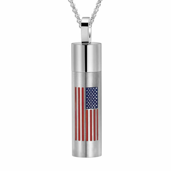 Urn Necklace for Ashes, Ashes Necklace for Human, Cremation Jewelry Necklaces Ashes Keepsake American Flag Cremation Necklace Stainless Steel Memorial Pendant for Ashes for Men