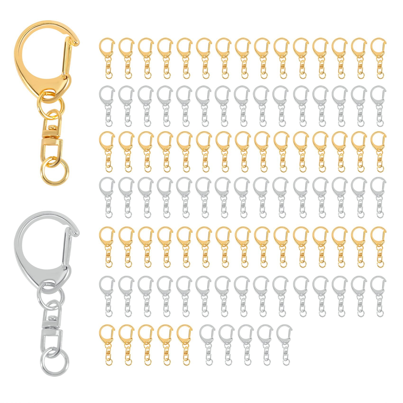 100 Piece D Hook Keychain Hardware with Jump Rings, Metal Split Key Ring Clips with Chain for
