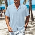 thumbnail image 2 of MaFYtyTPR Short Sleeved Shirts for Men Casual Solid Color Button V-Neck Breathable Blouse Men's Summer T-shirts A-Blue L, 2 of 6
